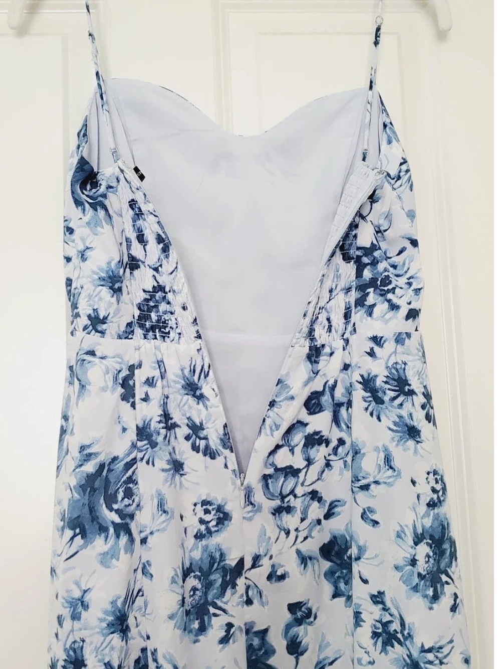 Abercrombie & Fitch Blue White Floral Bustier Sweetheart Slip Midi Dress Slit - Picture 11 of 14